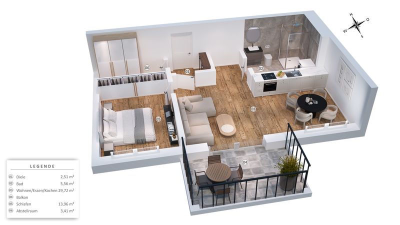 Erstbezug - Charmante 2-Zi.-Wohnung mit Balkon, Einbauküche und Tiefgaragenstellplatz